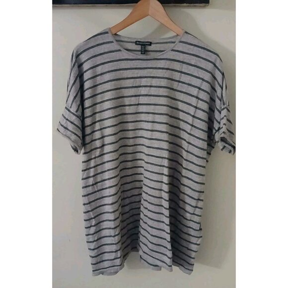 Eileen Fisher 100% Merino Wool Tunic Sweater Size Medium Gray Stripe S/S - Picture 1 of 7